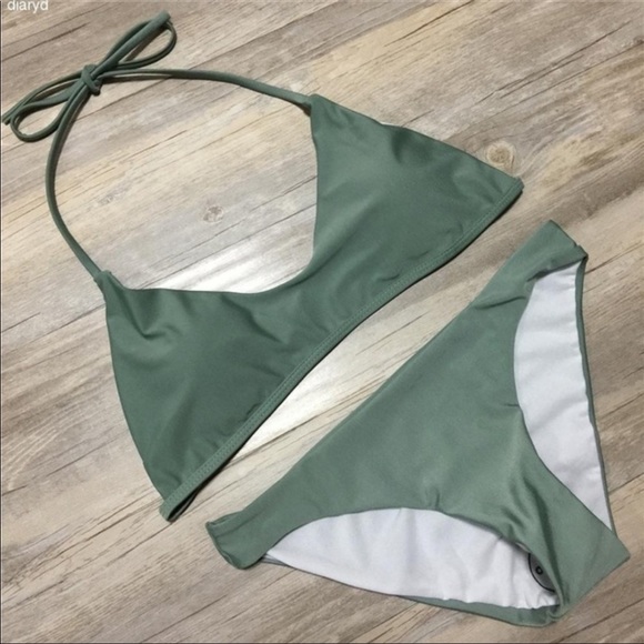 Halter string bikini. Green and black. NWT - Picture 5 of 8